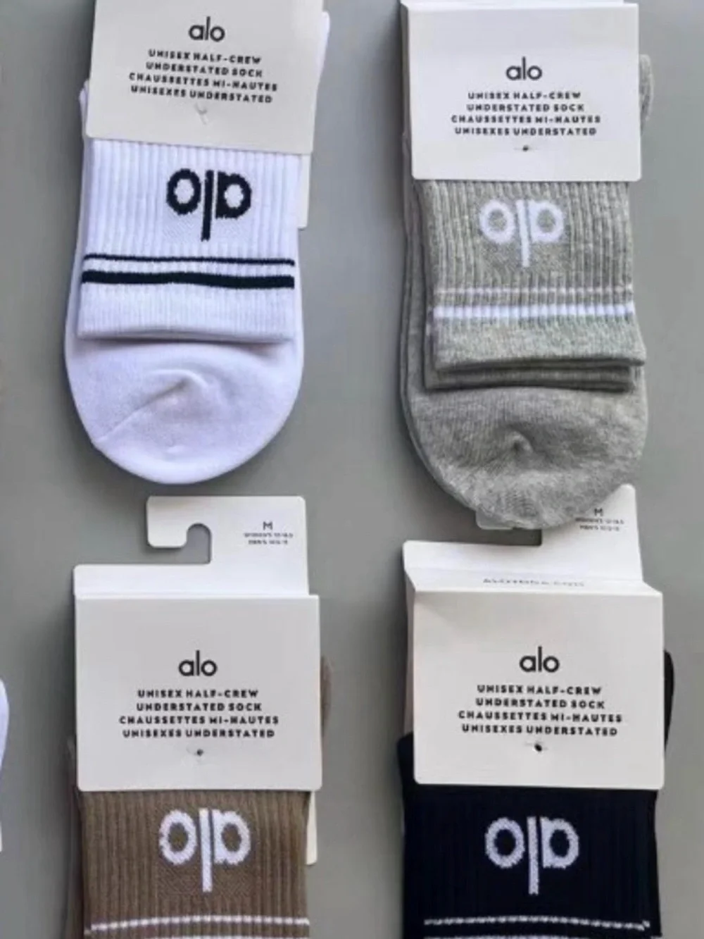 ALO Yoga unisex Athletic Half-Crew Socks — White, Gray, Brown, Navy